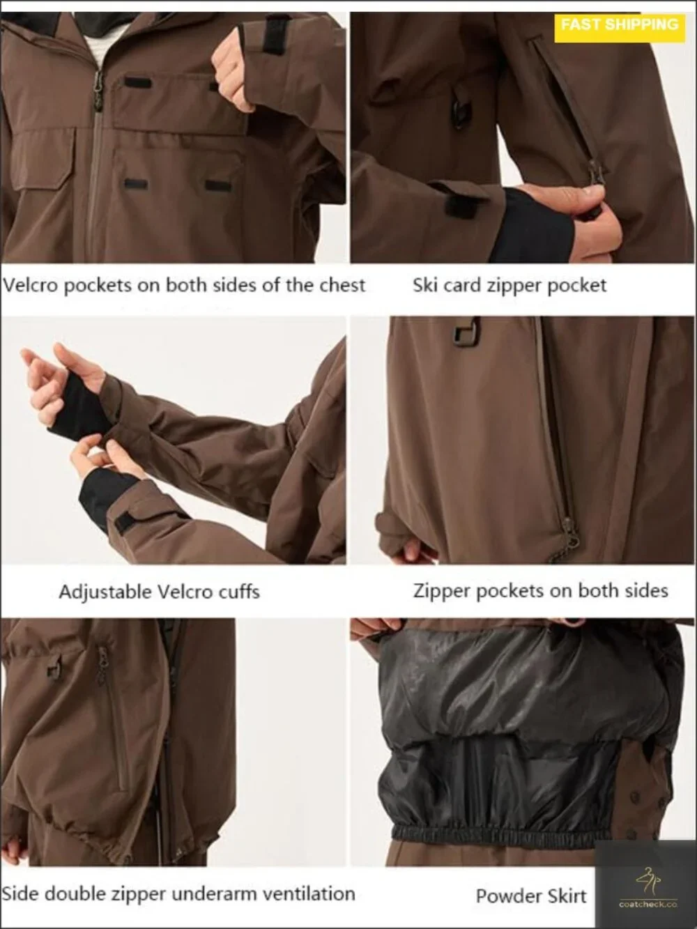 Nylon Insulated Snowboard Jacket Waterproof Windproof Ski Coat Unisex